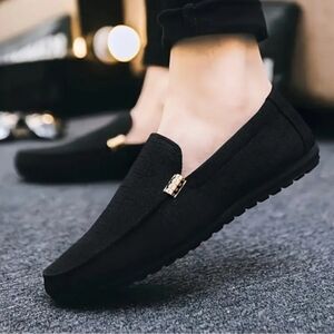 Men Black metal gold loafer shoes